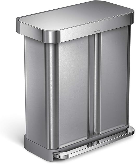 simplehuman 58 Liter / 15.3 Gallon Rectangular Hands-Free Dual Compartment Recycling Kitchen Step... | Amazon (US)