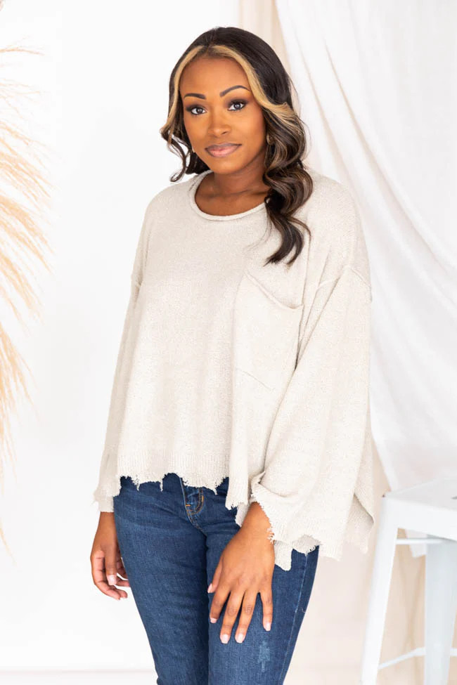 Continue This Journey Oatmeal Pocket Sweater | The Pink Lily Boutique