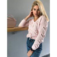 Pink Sweater Women, Heart Knit Clothing, Cable Jumper Pullover V Neck Raglan Sleeve Sweatshirt Wool  | Etsy (US)