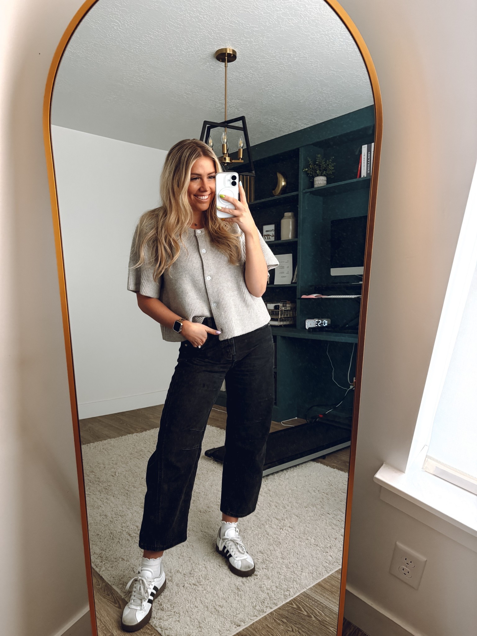 go to outfit these days!!
top: wearing usual M
jeans: sized down one to S (follow sizing chart)
Sneakers: true to size 

#LTKSeasonal #LTKWorkwear #LTKFindsUnder100