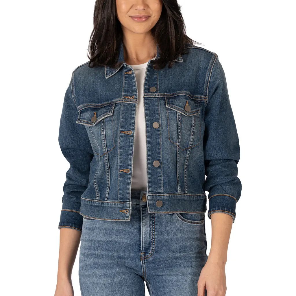 KUT from the Kloth Julia Crop Denim Trucker Jacket in Main at Nordstrom, Size Large | Nordstrom
