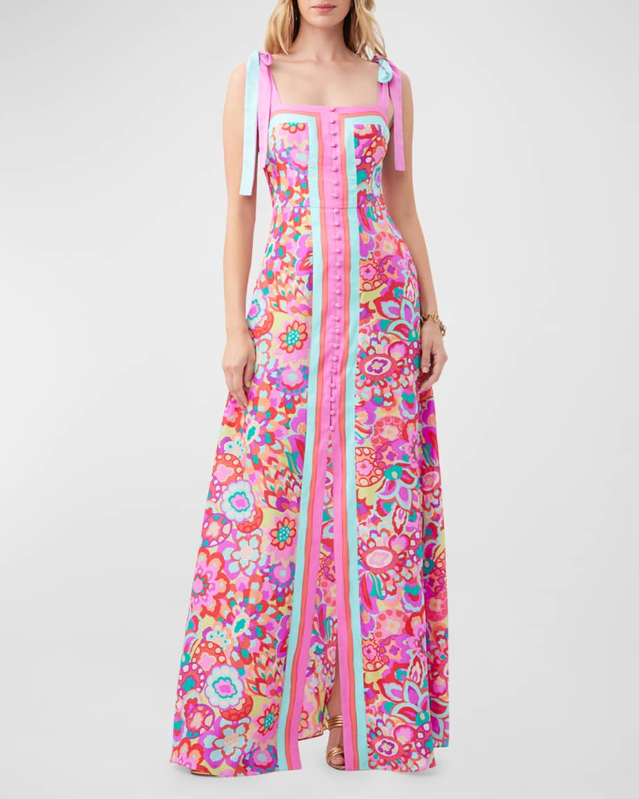 Trina Turk Cami Floral-Print Button-Front Maxi Dress | Neiman Marcus