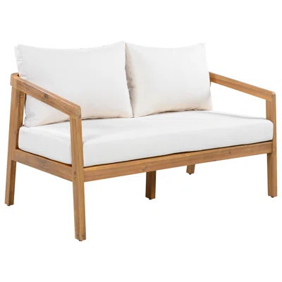 Airwyn 2-Seater Modern Coastal Acacia Wood Outdoor Sofa with Thick Cushions and Curved Back Design | Wayfair North America