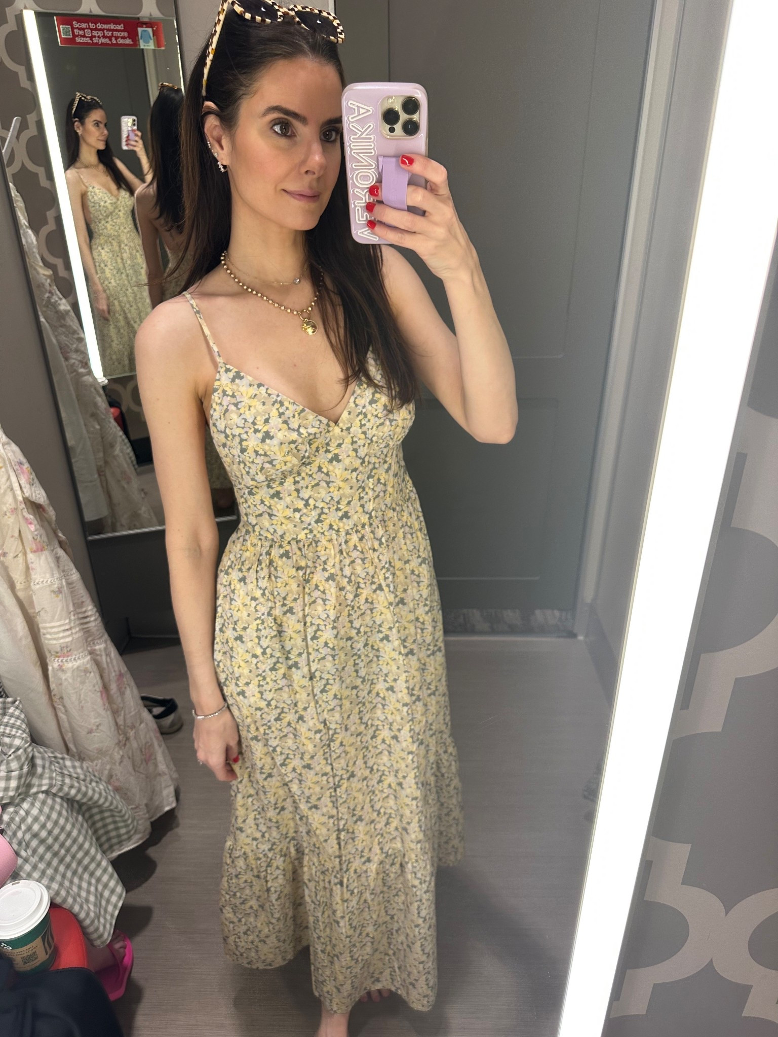 Yellow floral print dress size small 