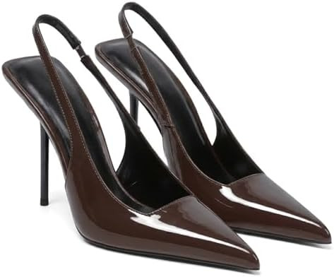 Women's Slingback Stiletto High Heels Pointed Toe Slip On Pumps Shoes Patent Leather Stretch Stra... | Amazon (US)