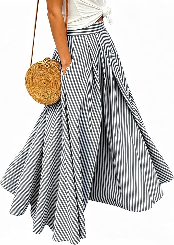 Mansy Women's Plaid Gingham Maxi Skirt High Waist A Line Pleated Flared Summer Casual Swing Long ... | Amazon (US)