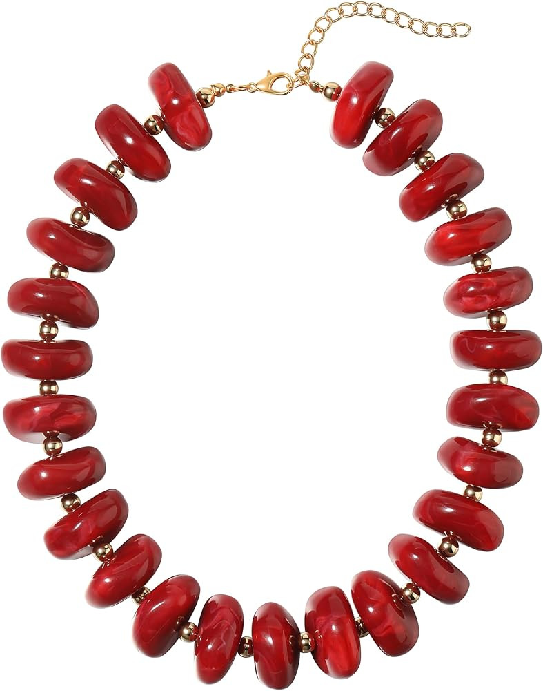Chunky Beaded Necklace for Women, Multi-Color Acrylic Choker | Amazon (US)