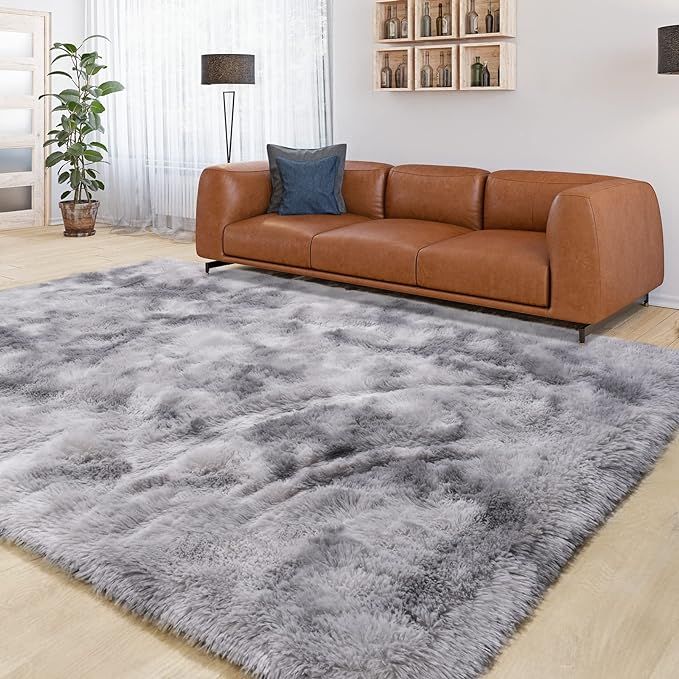 Amazon.com: QXKAKA Soft Shaggy Rugs for Living Room, 5X8 Non-Slip Washable Thick Fluffy Carpet Sh... | Amazon (US)