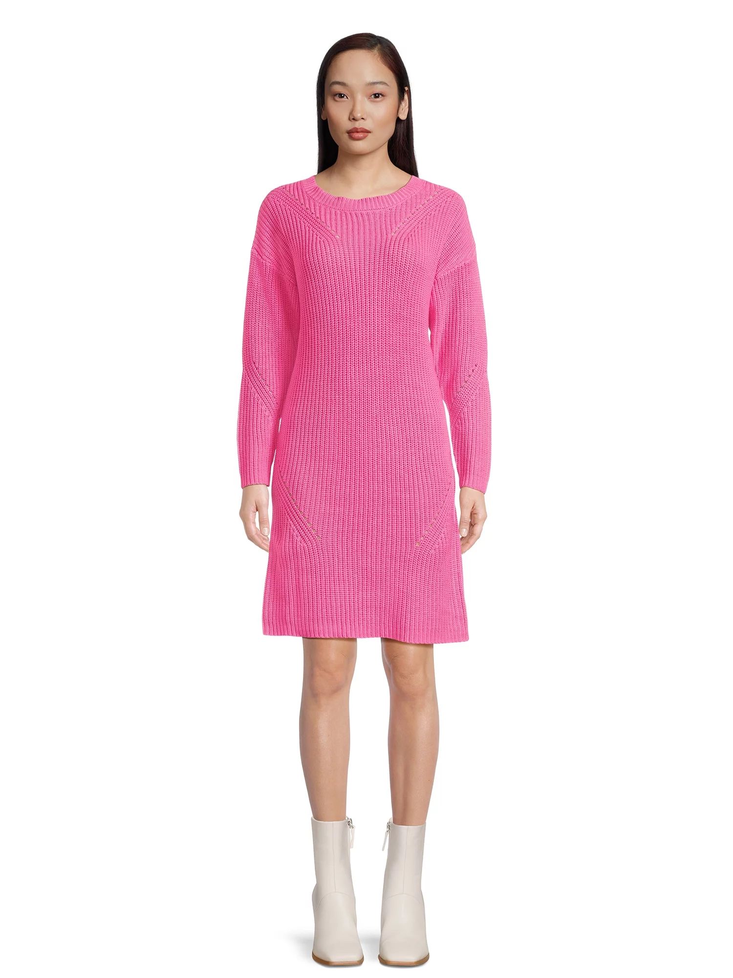 Time and Tru Women's Shaker Knit Sweater Dress, Sizes XS-XXXL | Walmart (US)