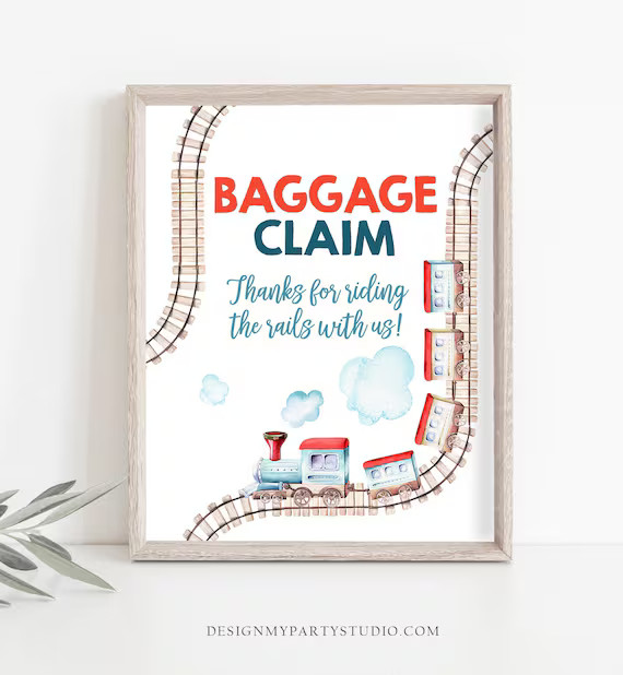 Baggage Claim Sign Train Birthday Party Sign Vintage Train Theme Boy Birthday Red Blue Thank You ... | Etsy (US)