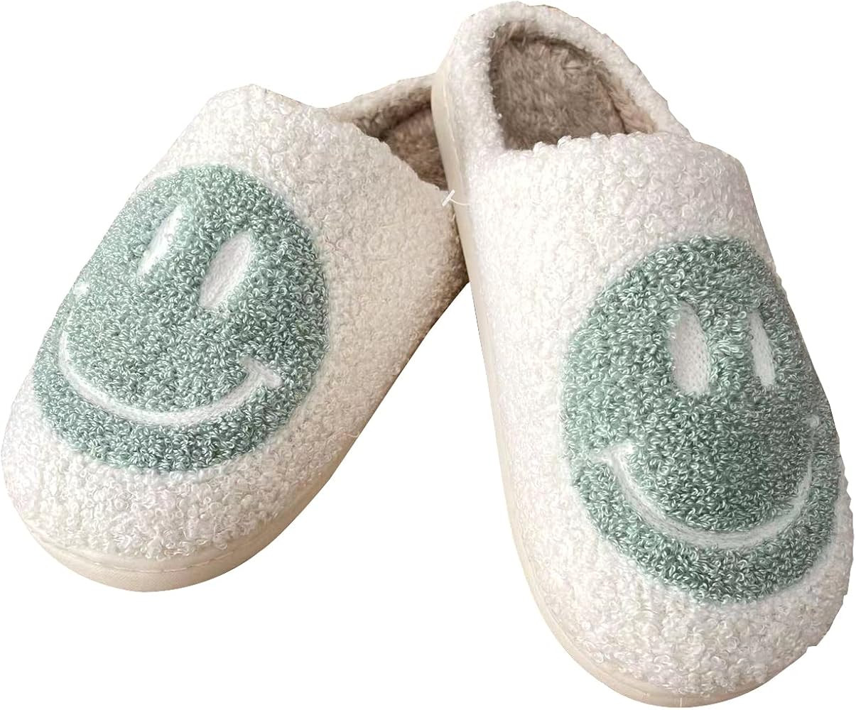 Joymebest Cute happy Retro Smiley face slippers lime yellow, Cozy plush soft memory foam house sh... | Amazon (US)