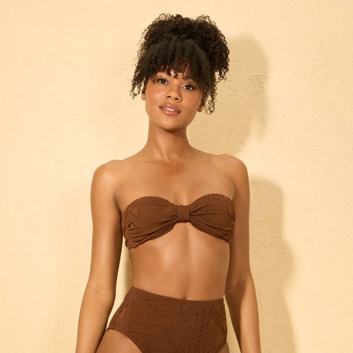 Women's Crochet Front Knot Bandeau Bikini Top - Shade & Shore™ Brown | Target