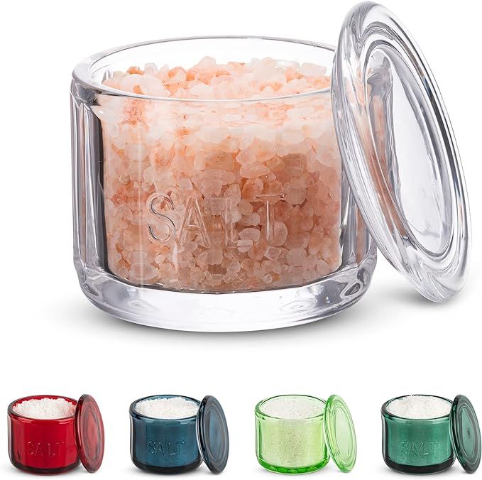 KooK Glass Salt Cellar, with Glass Lid, Embossed Pressed Glass, Clear Storage Container, for Coff... | Amazon (US)