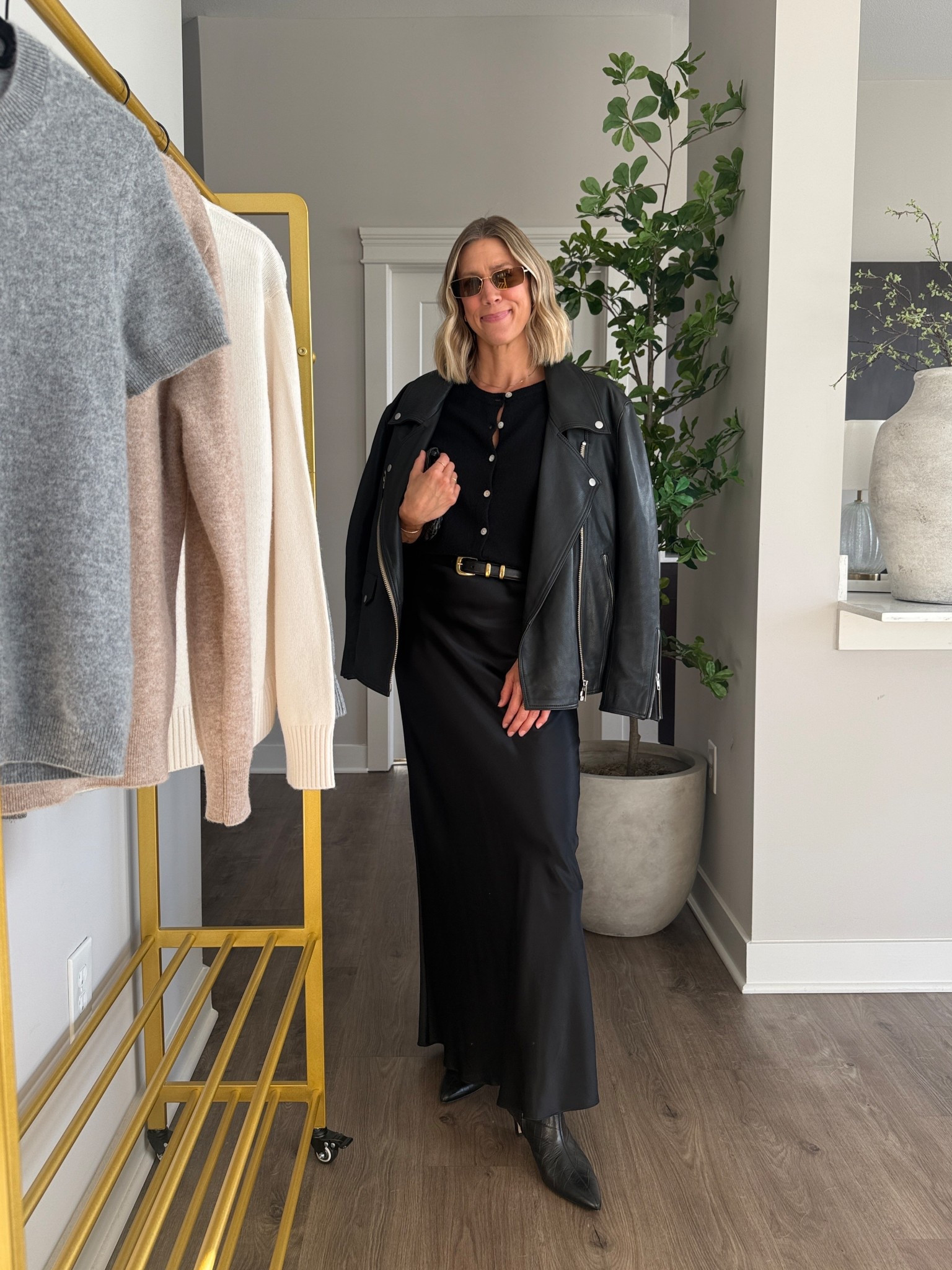 Wearing medium cashmere cardigan (sized up one but fits tts), small silk maxi skirt, small leather jacket 

@onequince #quincepartner

#LTKFindsUnder100 #LTKStyleTip #LTKFindsUnder50