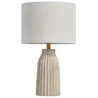 Kawoti 24 in. Creamy White Ribbed Table Lamp with White Fabric Shade 21056 | The Home Depot