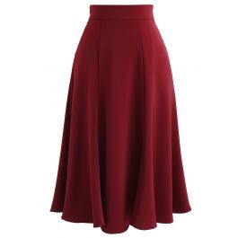 Satin A-Line Midi Skirt in Red | Chicwish