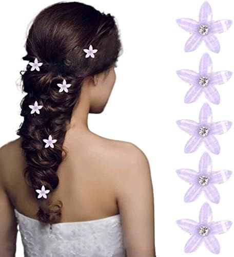 Bartosi Hair Barrettes for Women Purple Flower Hair Clips Bride Wedding Hairpin Rhinestone Hair Pins | Amazon (US)