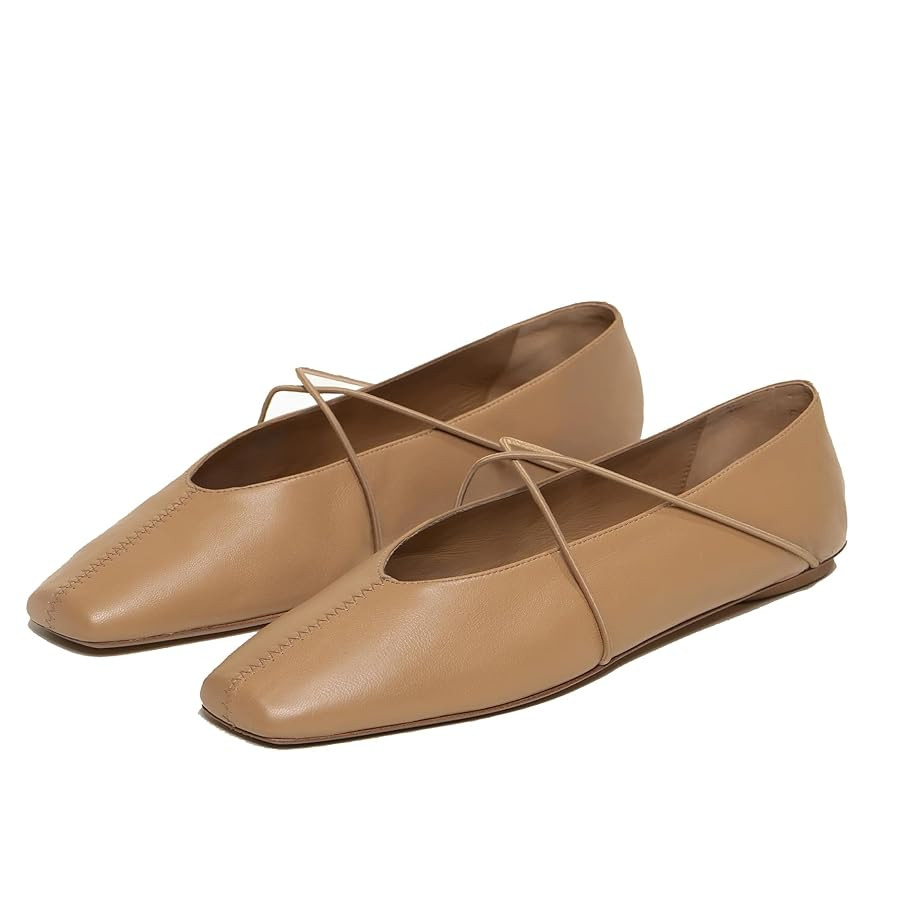 Women's Square Toe Ballet Flats Criss-Cross Straps Comfortable Slip On Mary Jane Flat Shoes for O... | Amazon (US)