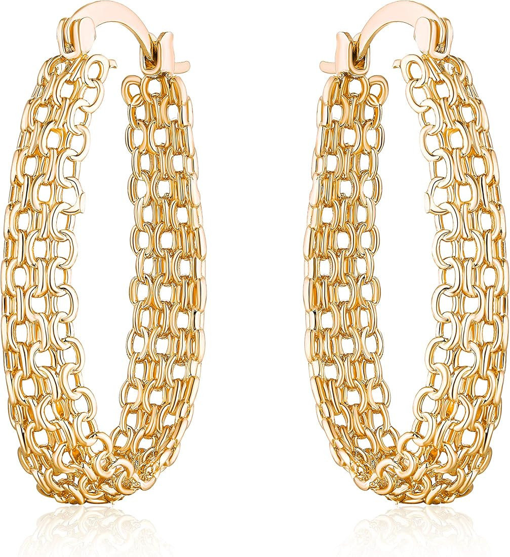 Gold Filigree Earrings for Women | Barzel 18K Gold Plated Link Mesh Braided Filigree Hoop Earring... | Amazon (US)