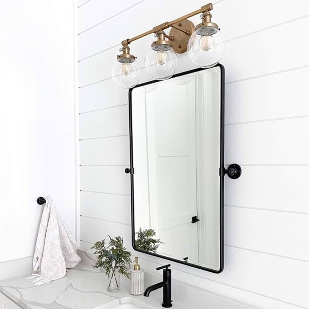 TEHOME 20x24'' Pivot Mirror for Bathroom Matt Black Tilt Beveled Mirror Rectangle Bathroom Mirror... | Amazon (US)