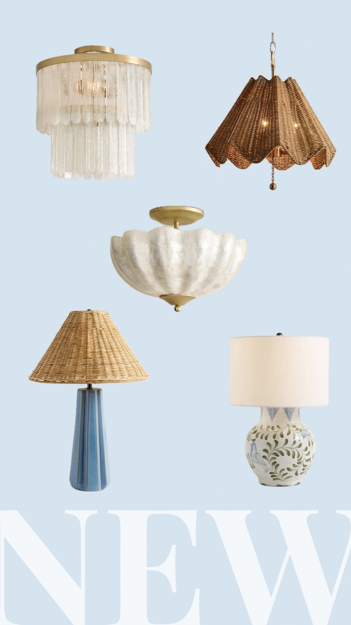Coastal grandmillennial lighting ￼ featuring semi flush mount lights, table lamps, Capea lighting, shell, lighting, rattan lamp shades

#LTKHome