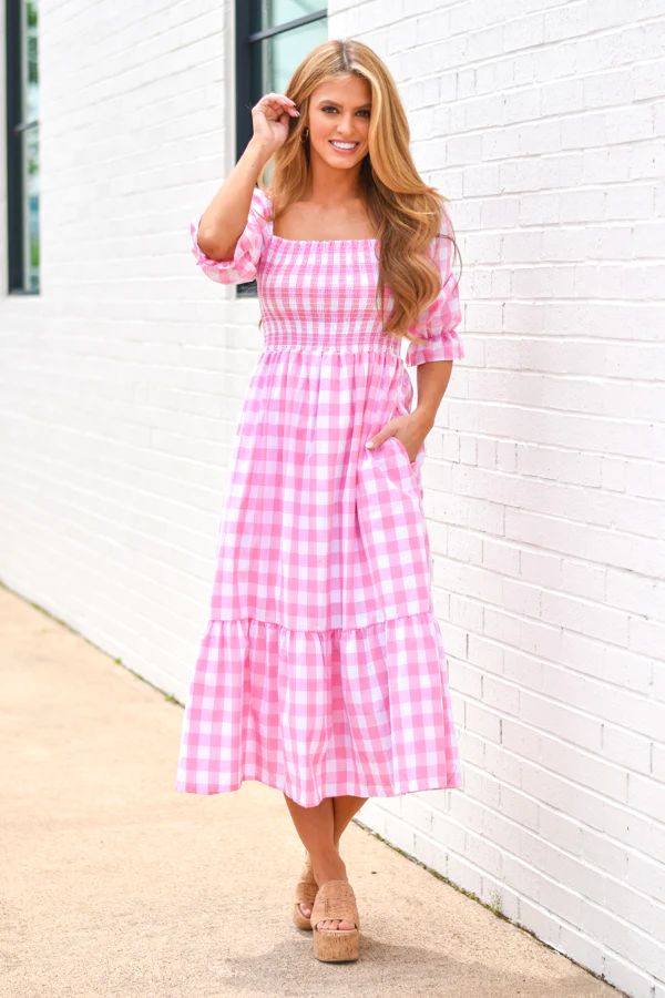 Check It Out Midi Dress - Pink Gingham | The Impeccable Pig