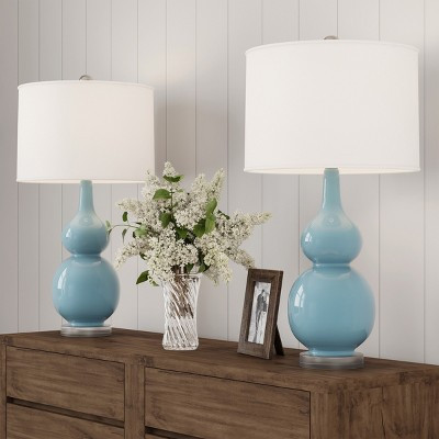 Set of 2 Ceramic Double Gourd Table Lamps: Ivory Shades, Acrylic Base Includes LED Bulb - Trademark Global | Target