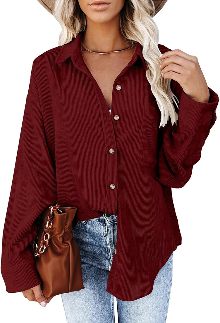 MIHOLL Women Corduroy Long Sleeve Button Down Collared Shirt Jacket Tops | Amazon (US)