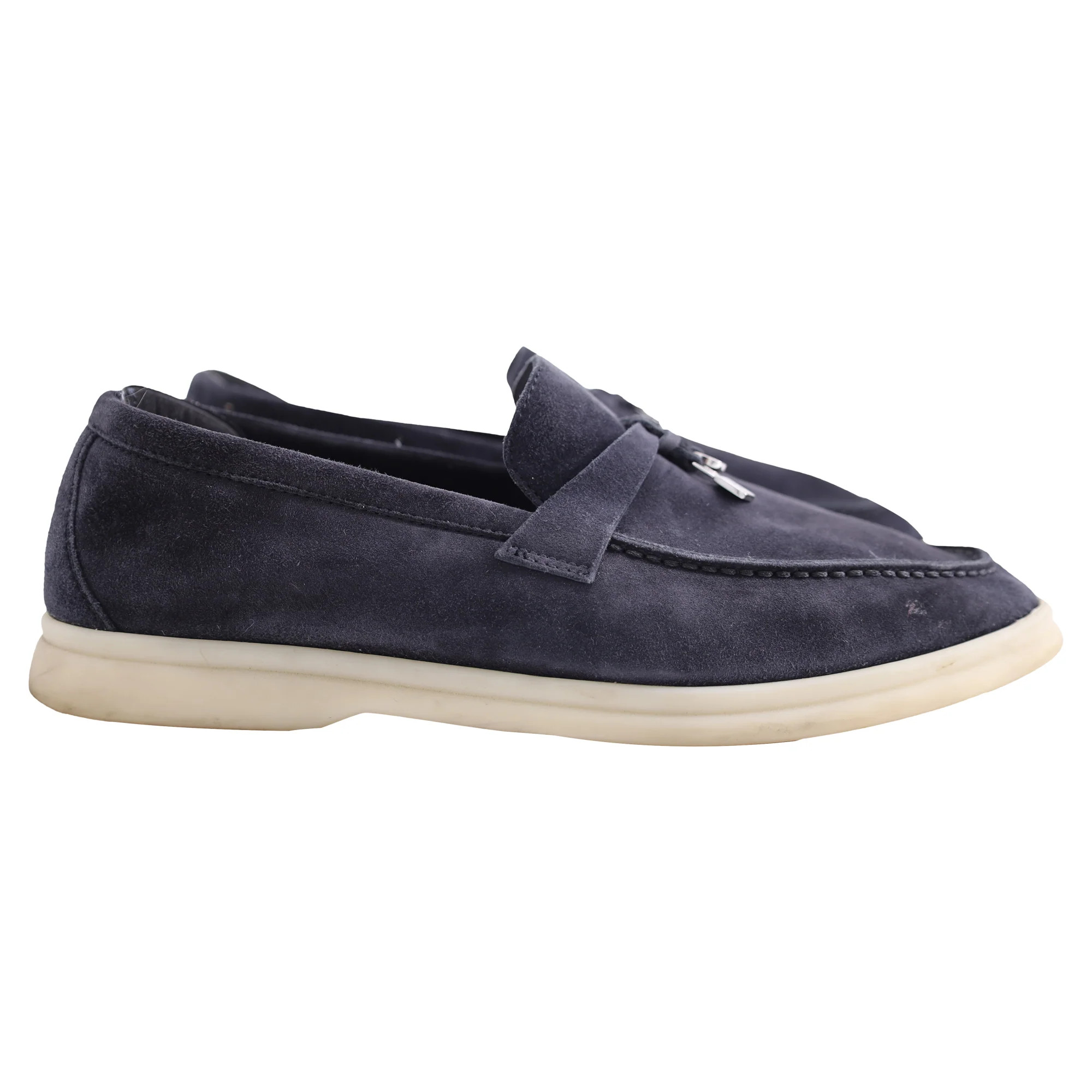 Loro Piana Summer Walk Loafers in Navy Blue Suede | Shop Simon
