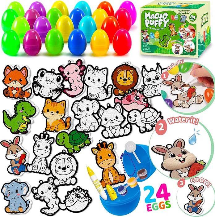 24PCS Easter Basket Stuffer Party Favors, Magic Puffs, 3D Aqua Puffs, DIY Art Crafts Kits Paint f... | Amazon (US)