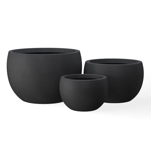 Kante 19.9",15.7",11.8" Dia Round Concrete Planter Set of 3, Outdoor/Indoor Large Bowl Plant Pots with Drainage Hole and Rubber Plug for Garden Patio Balcony Home, Black | Amazon (US)