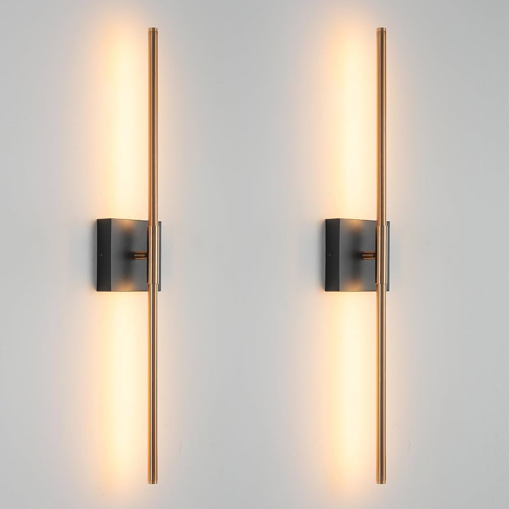 KUZZULL Wall Sconces Set of Two Black and Brass Gold Wall Light Fixtures Wall Lamp with Led 3000K... | Amazon (US)