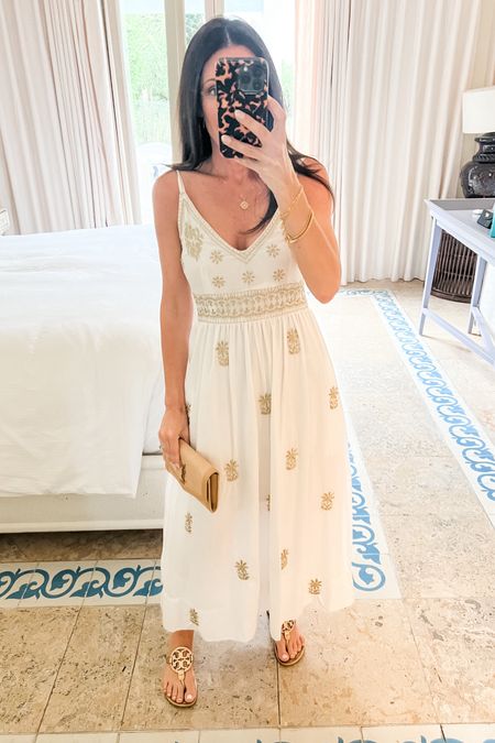 Wearing an xs in this beautiful Gretchen Scott gold embroidered dress. 

#LTKtravel