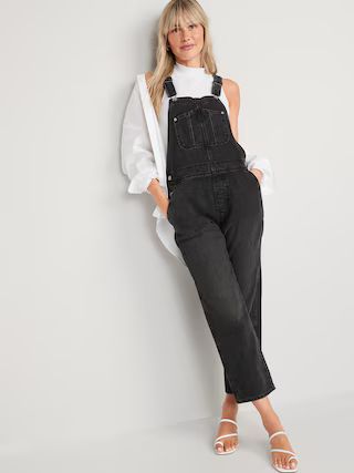 Slouchy Straight Black Workwear Non-Stretch Jean Overalls for Women | Old Navy (US)