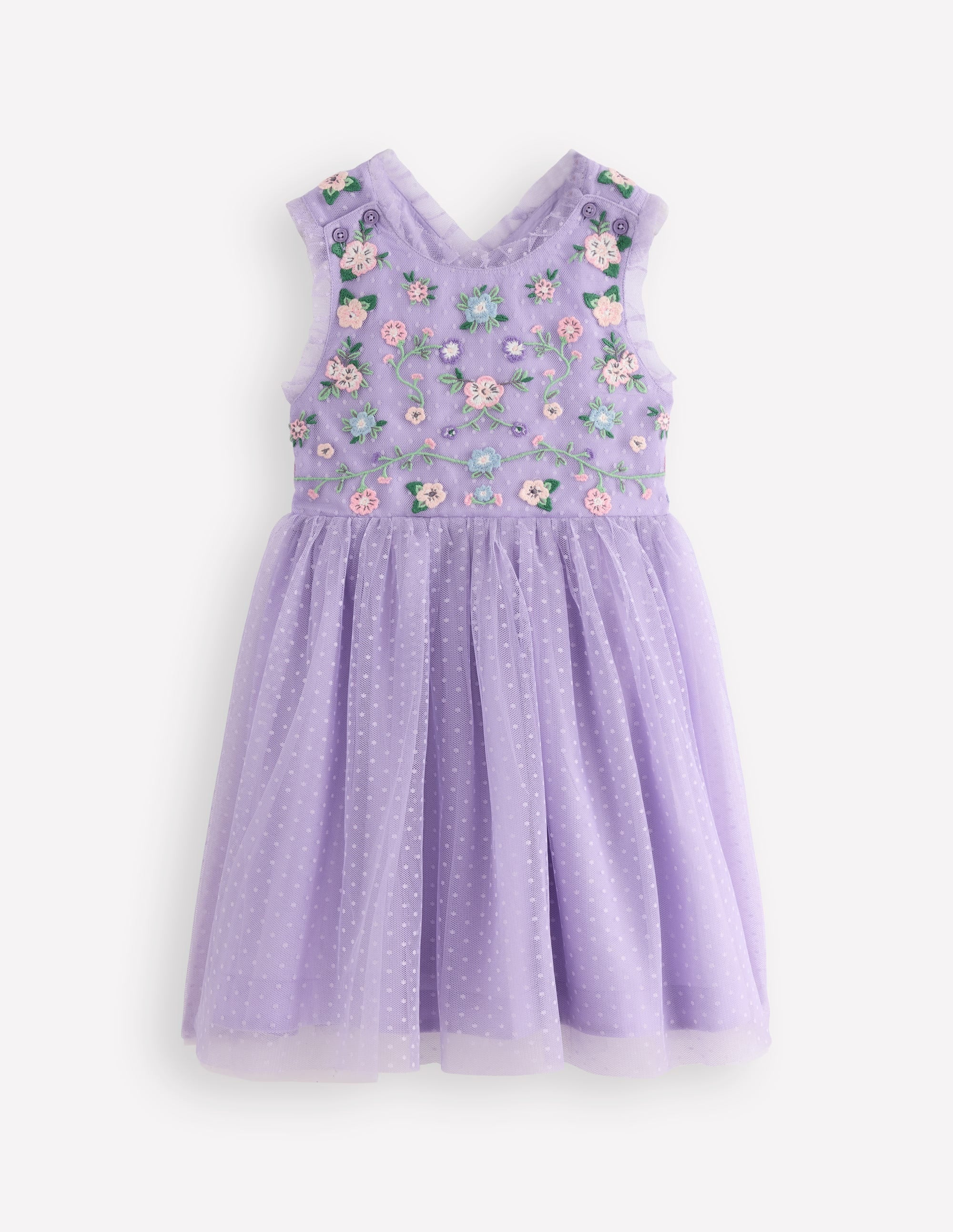 Tulle Cross-Back Dress-Lilac Floral Embroidery | Boden UK