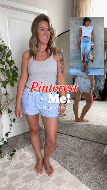 Pinterest outfit inspo

Grey tank (large) boxers (medium)
White tee - sized down to a small, fits pretty oversized, more colors
Denim skirt - brand runs big, sized down to an 8
Sandals - 11 

#LTKMidsize #LTKStyleTip #LTKVideo