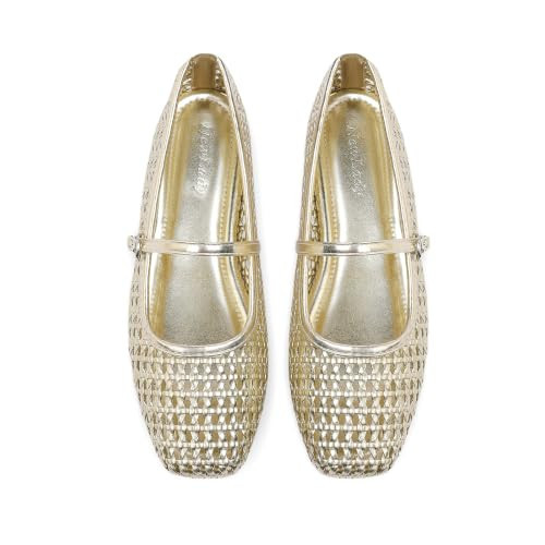 Newlady Gold Flats, Woven Mesh Mary Jane for Women | Amazon (US)