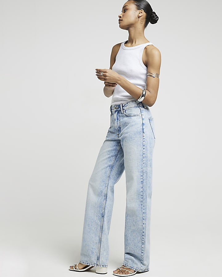Blue high waist straight jeans | River Island (UK & IE)