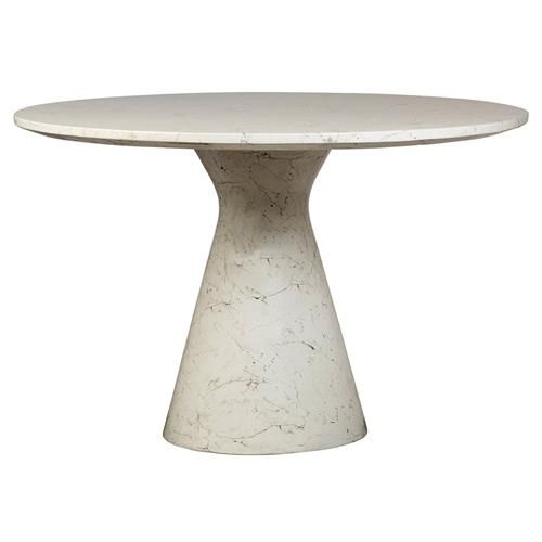 Cora Hollywood Regency White Faux Marble Round Pedestal Dining Table - 47"W | Kathy Kuo Home
