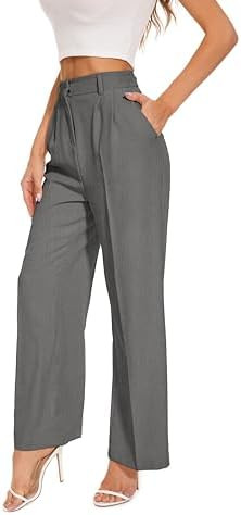 FUNYYZO Wide Leg Pants Women's High Elastic Waisted in The Back Business Work Trousers Long Strai... | Amazon (US)
