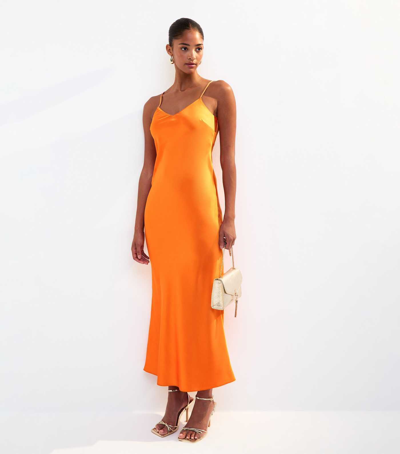 Orange Satin Twist Back Slip Midi Dress | New Look | New Look (UK)