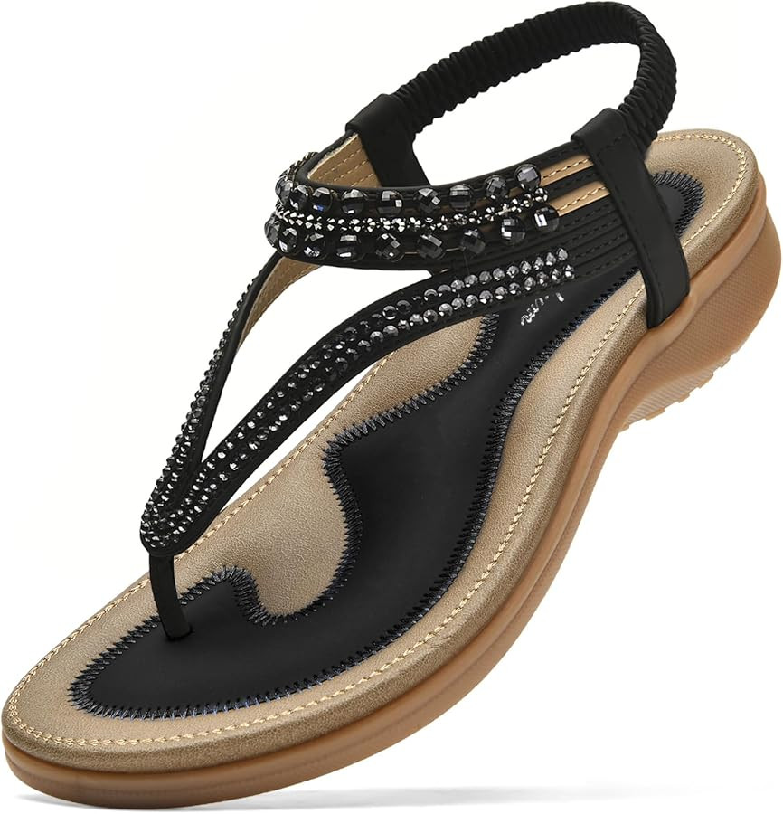 Littleplum Womens Sandals Arch Support Slingback Rhinestone Dressy Sandals Comfort Summer Shoes A... | Amazon (US)
