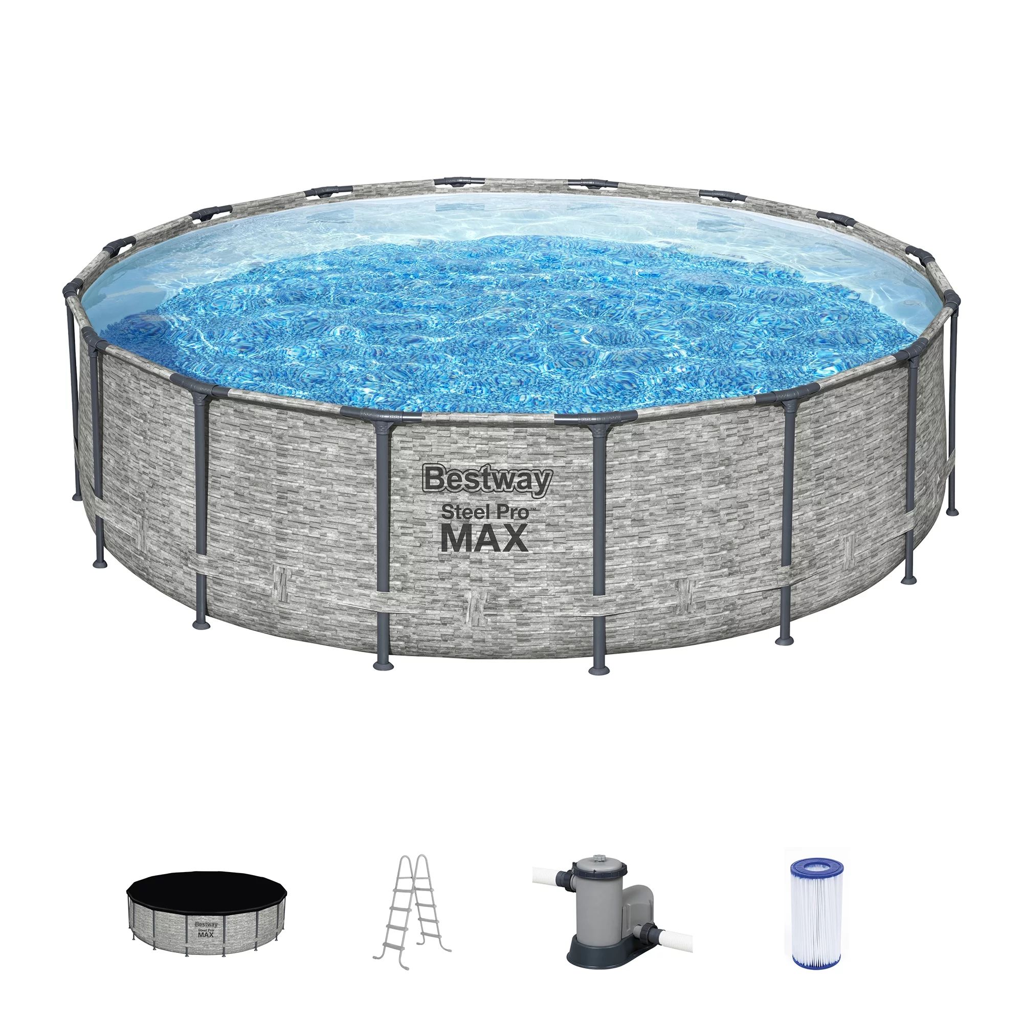 Bestway Steel Pro MAX 16 Foot Round Above Ground Pool Set w/ 3 Layer Liner | Walmart (US)