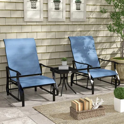 3-Piece Outdoor Gliders Set Bistro Set With Steel Frame, Tempered Glass Top Table For Patio, Garden, Backyard, Lawn | Wayfair North America