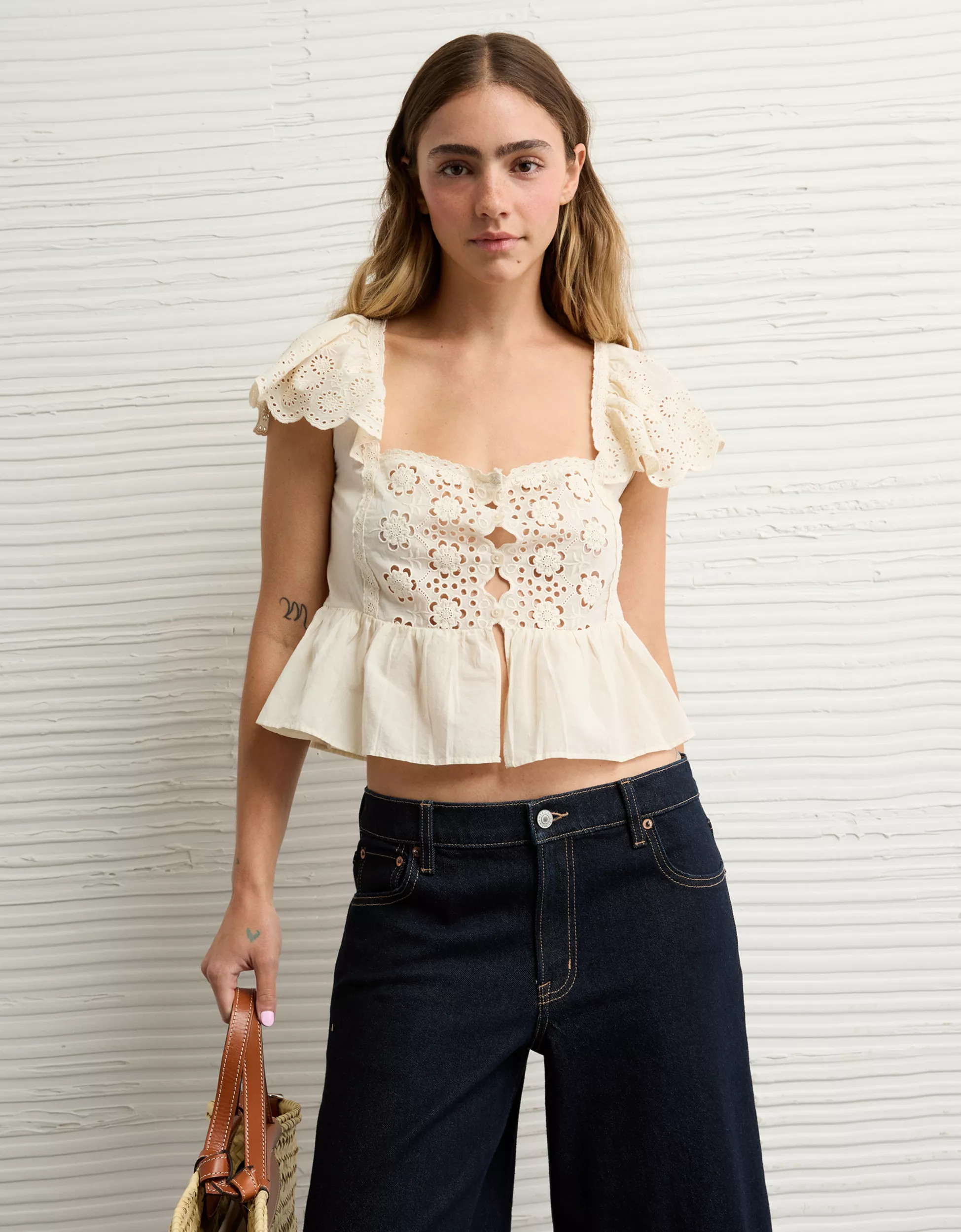 AE Cap Sleeve Eyelet Blouse | American Eagle Outfitters (US & CA)