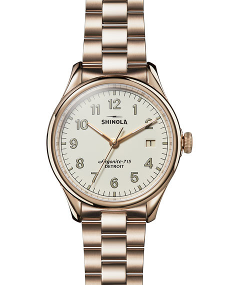 Shinola 38mm Vinton Bracelet Watch, White/Champagne | Neiman Marcus