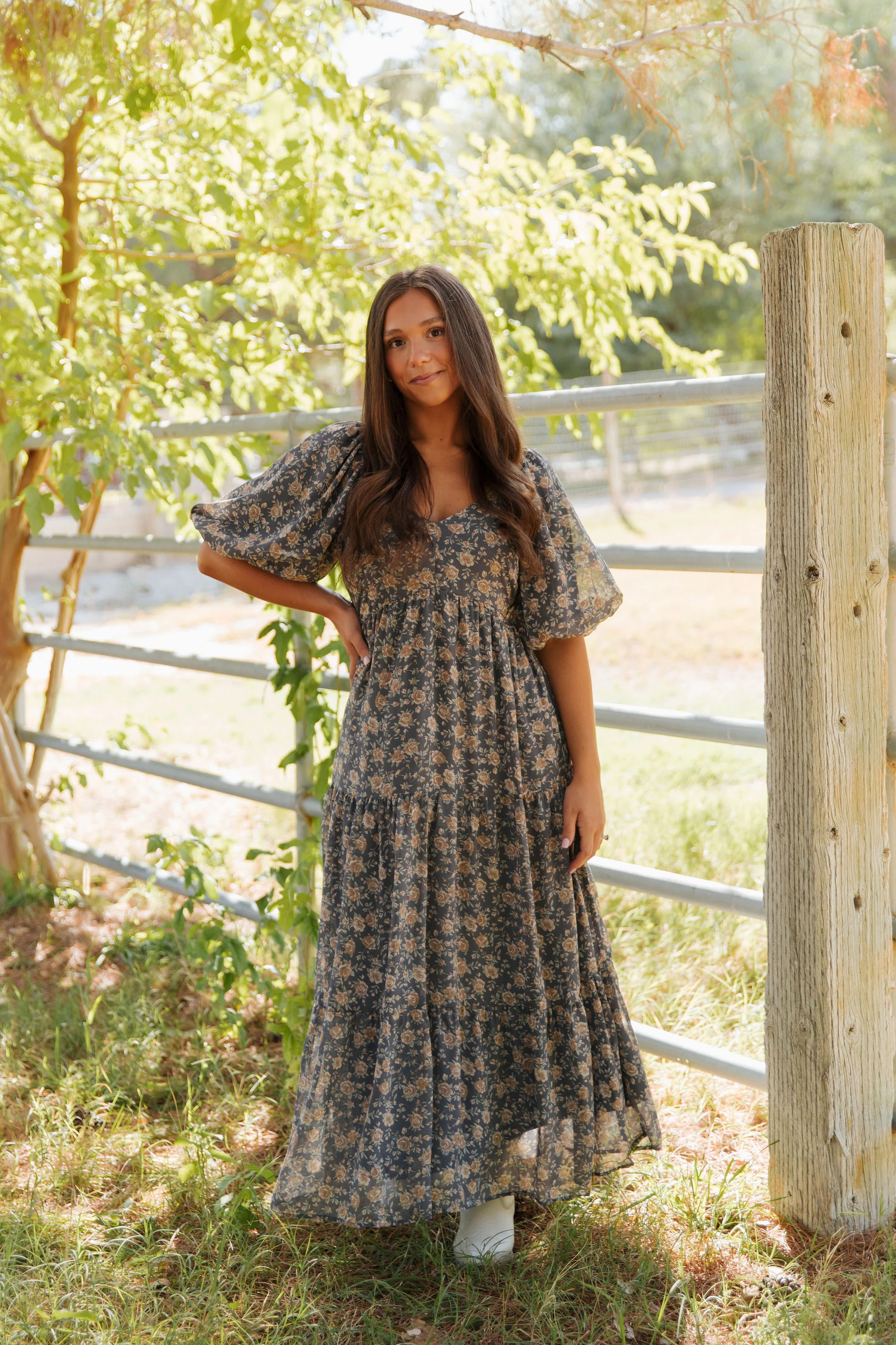 THE ASTORIA FLORAL PRINT DRESS IN SLATE BLUE | Pink Desert