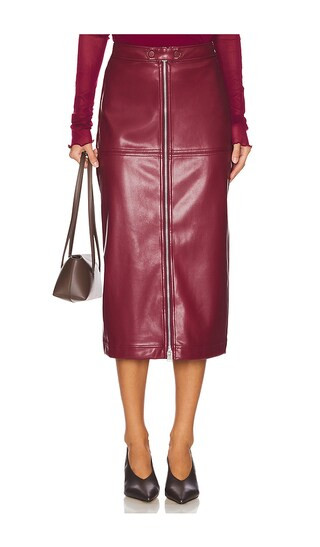 SIMKHAI Bianca Faux Leather Midi Skirt in Burgundy. - size XS | Revolve Clothing (Global)