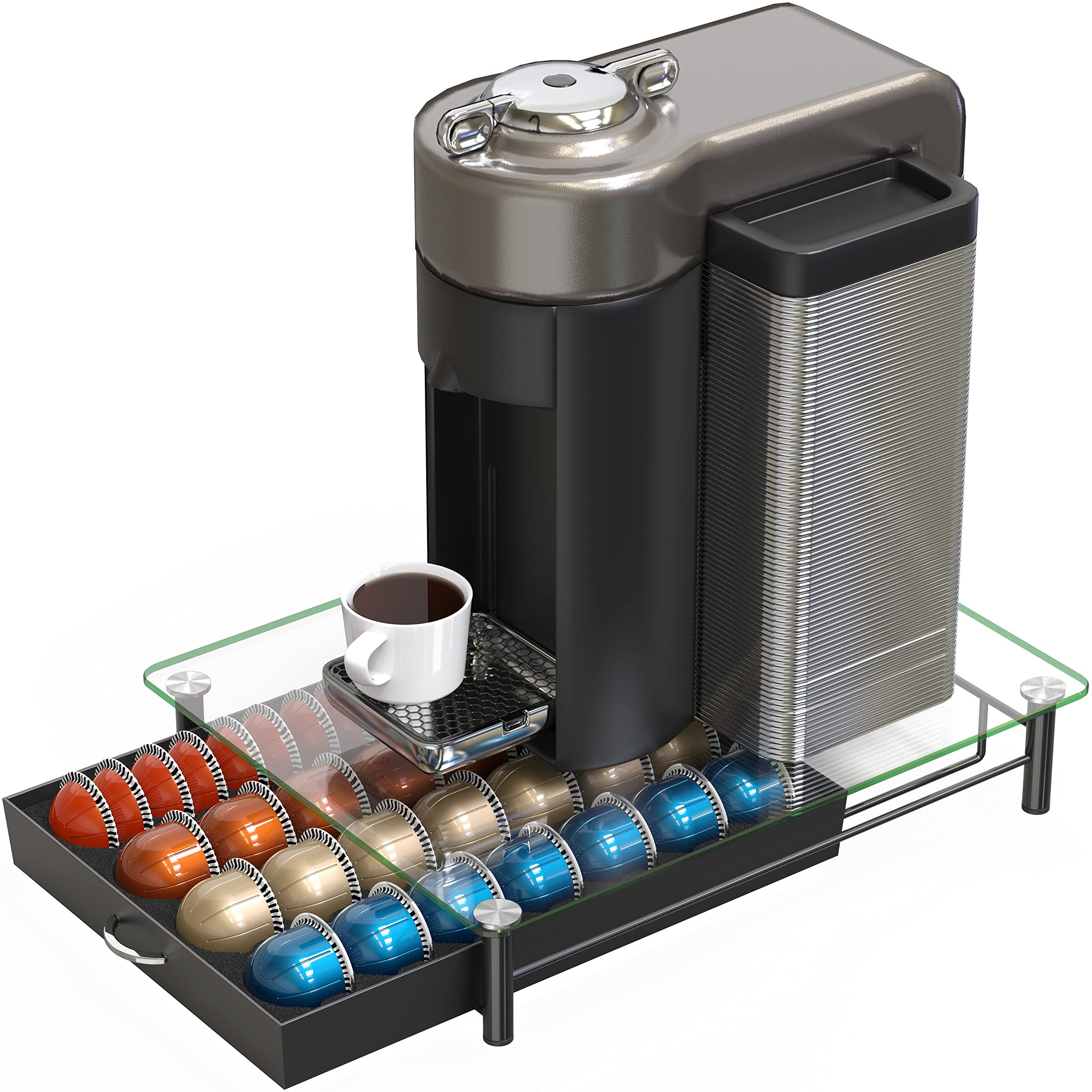DecoBrothers Crystal Tempered Glass Vertuo Pod Holder Drawer, 28 Large or 56 Small Nespresso Capsule Organizer, Black | Amazon (US)