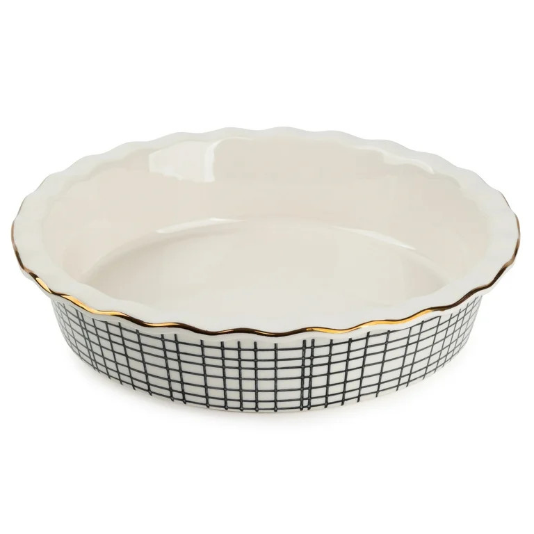 Thyme & Table 9" Ceramic Pie Dish - Black & White Crosshatch | Walmart (US)